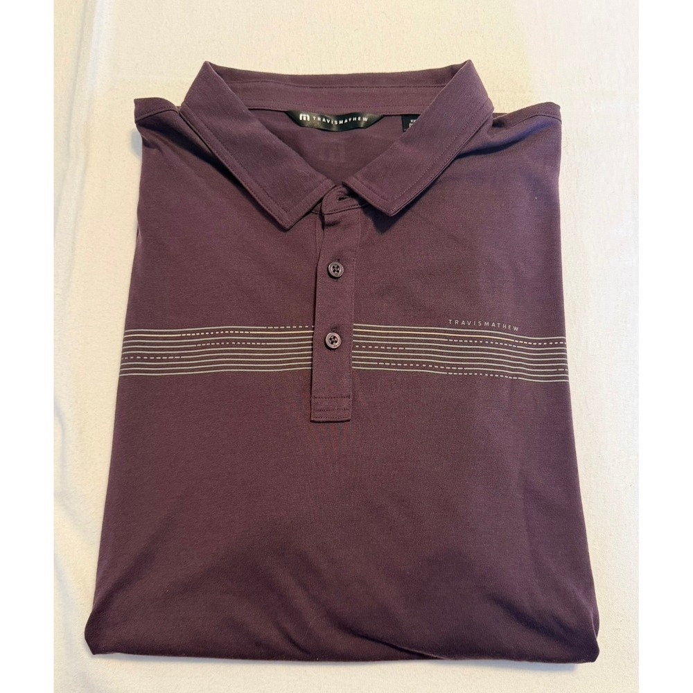 TravisMathew Mens XXL Plum Purple Striped Short Sleeve Golf Polo Shirt Lyocell